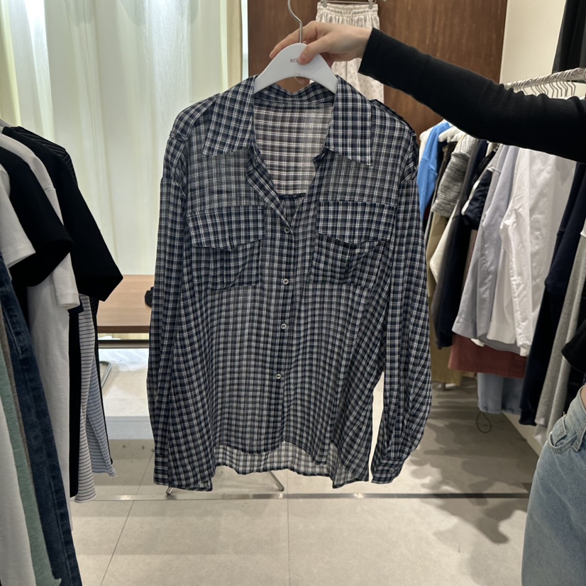 BUCKLE韓國東大門直郵女士新款職業休閑時尚襯衫蕾絲衫格子BUCKLE襯衫/蕾絲衫圖色2