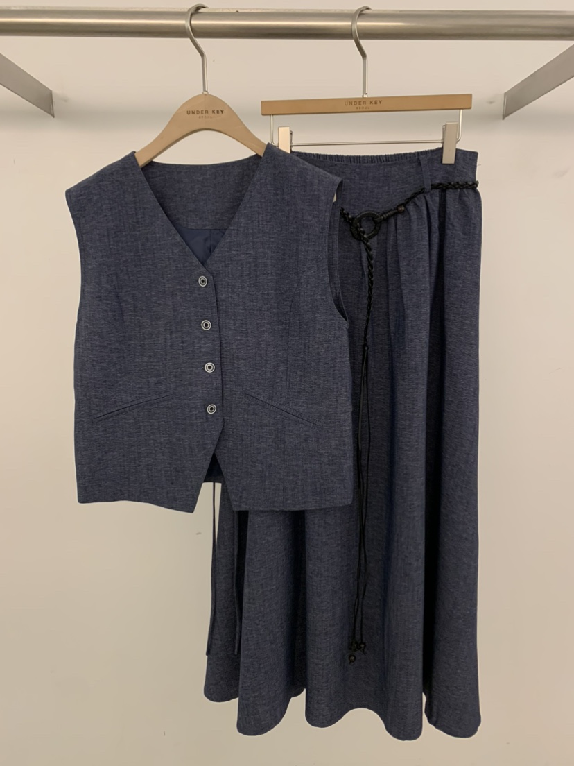 UNDER KEY韓國直郵女士新款職業休閑26春夏套裝含腰帶亞麻UNDER KEY套裝圖色2