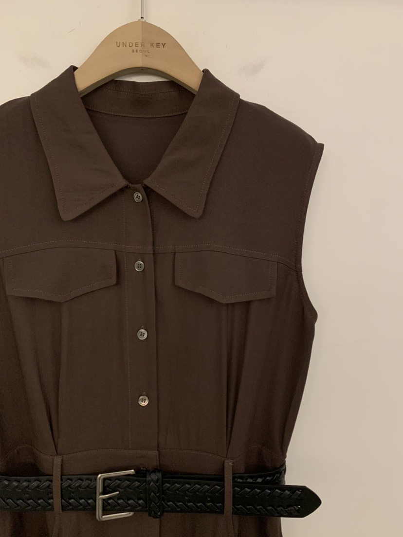 UNDER KEY韓國東大門直郵女裝新品26春夏連衣裙含腰帶亞麻布UNDER KEY連衣裙