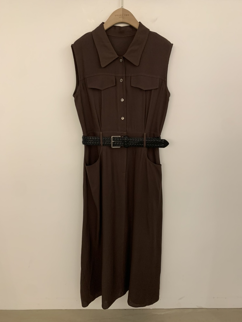 UNDER KEY韓國東大門直郵女裝新品26春夏連衣裙含腰帶亞麻布UNDER KEY連衣裙圖色2