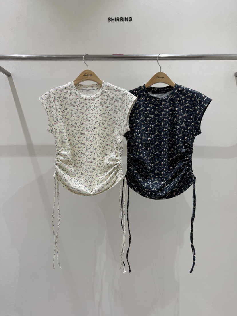 SHIRRING韓國直郵女裝新品人氣時尚休閑26春夏熱賣T恤褶皺SHIRRINGT恤