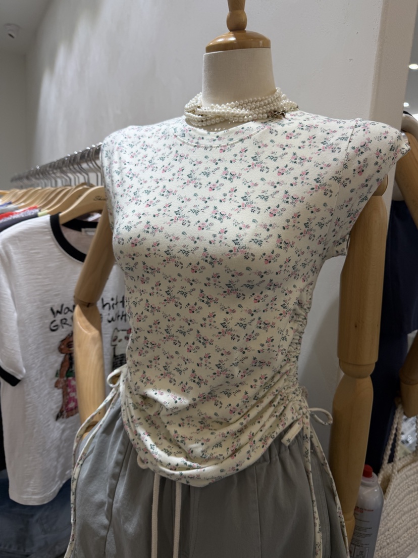 SHIRRING韓國直郵女裝新品人氣時尚休閑26春夏熱賣T恤褶皺SHIRRINGT恤