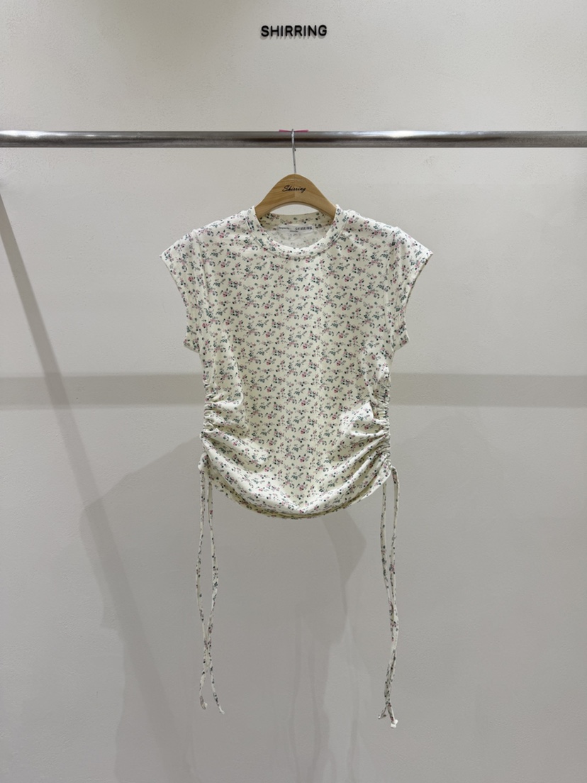 SHIRRING韓國直郵女裝新品人氣時尚休閑26春夏熱賣T恤褶皺SHIRRINGT恤圖色1