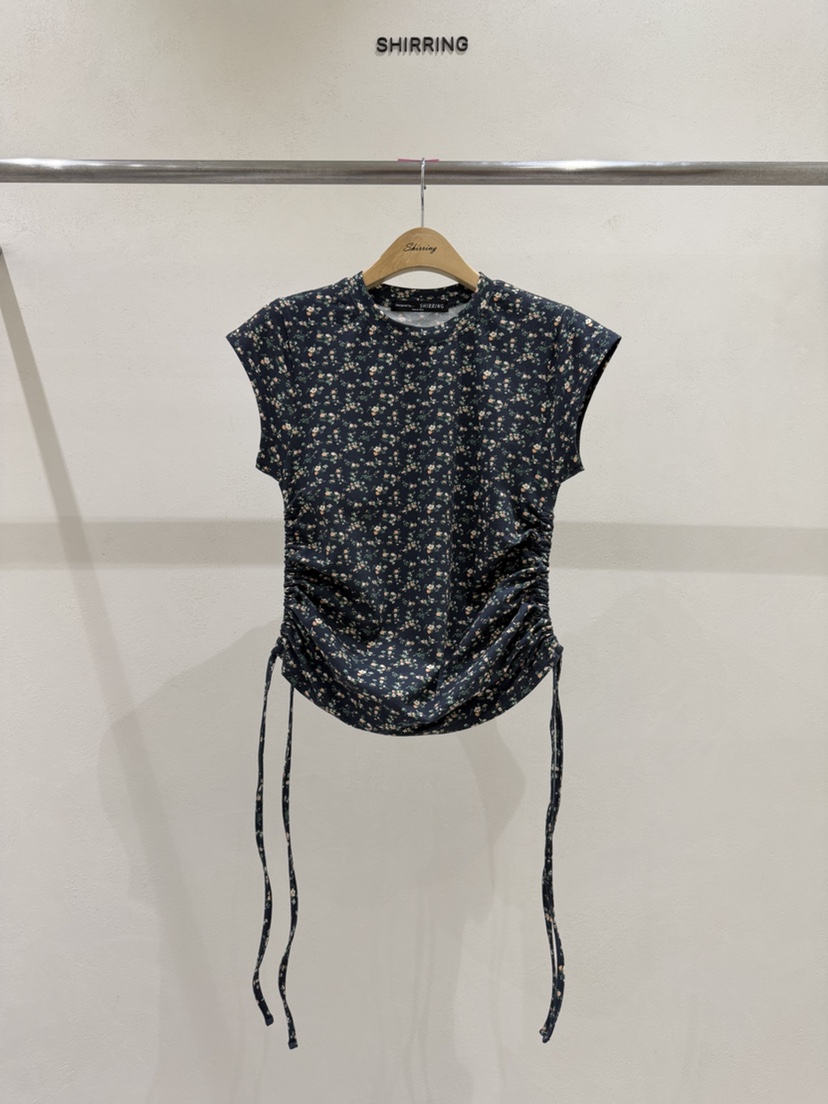 SHIRRING韓國直郵女裝新品人氣時尚休閑26春夏熱賣T恤褶皺SHIRRINGT恤圖色2