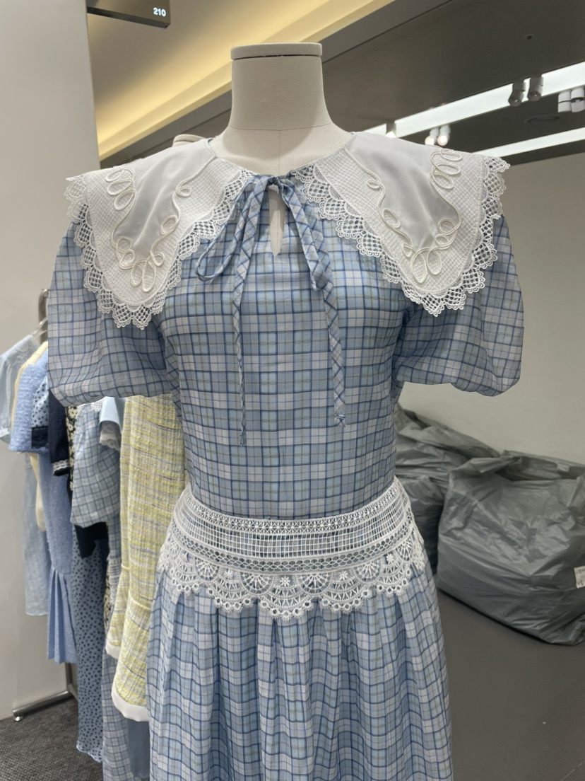 NAPKIN韓國代購女士新品職業推薦26春夏熱賣連衣裙格子蕾絲NAPKIN連衣裙