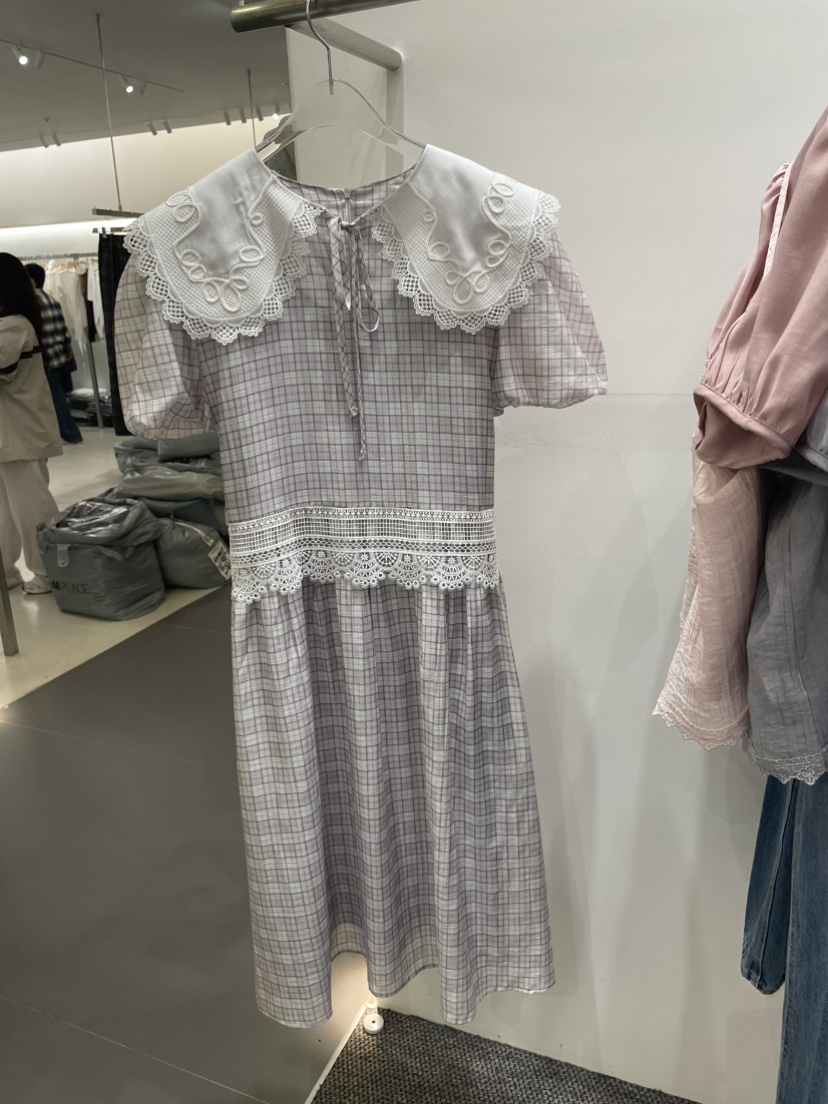 NAPKIN韓國代購女士新品職業推薦26春夏熱賣連衣裙格子蕾絲NAPKIN連衣裙圖色2