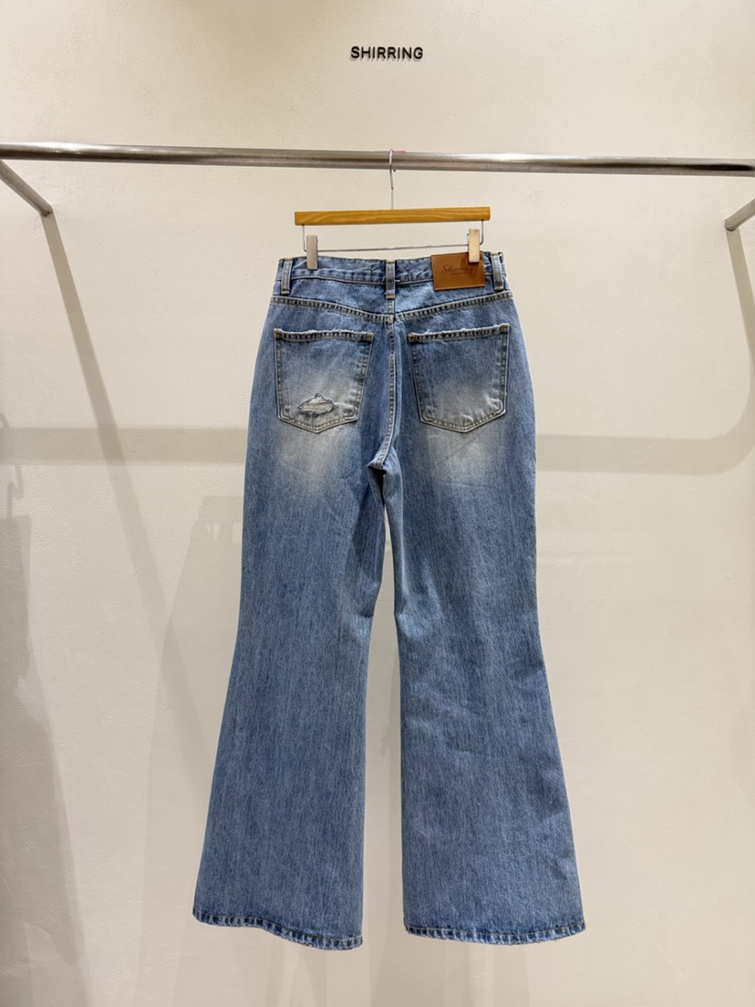 SHIRRING韓國東大門直郵女士新品26春夏人氣熱賣牛仔褲復古SHIRRING牛仔褲