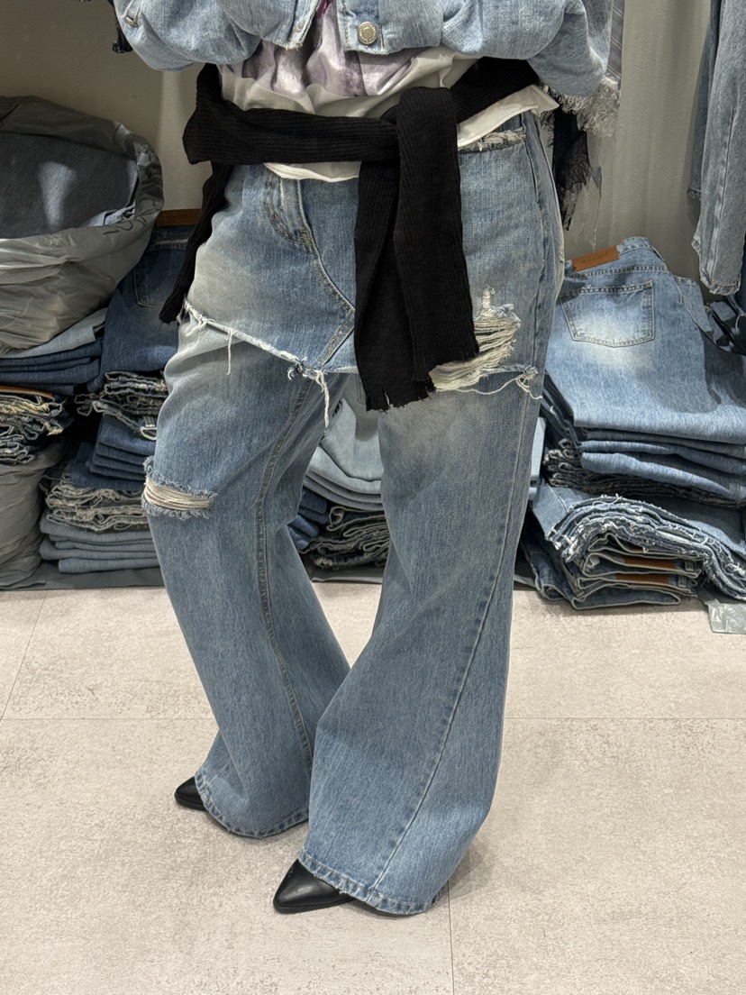 SHIRRING韓國東大門直郵女士新品26春夏人氣熱賣牛仔褲復古SHIRRING牛仔褲