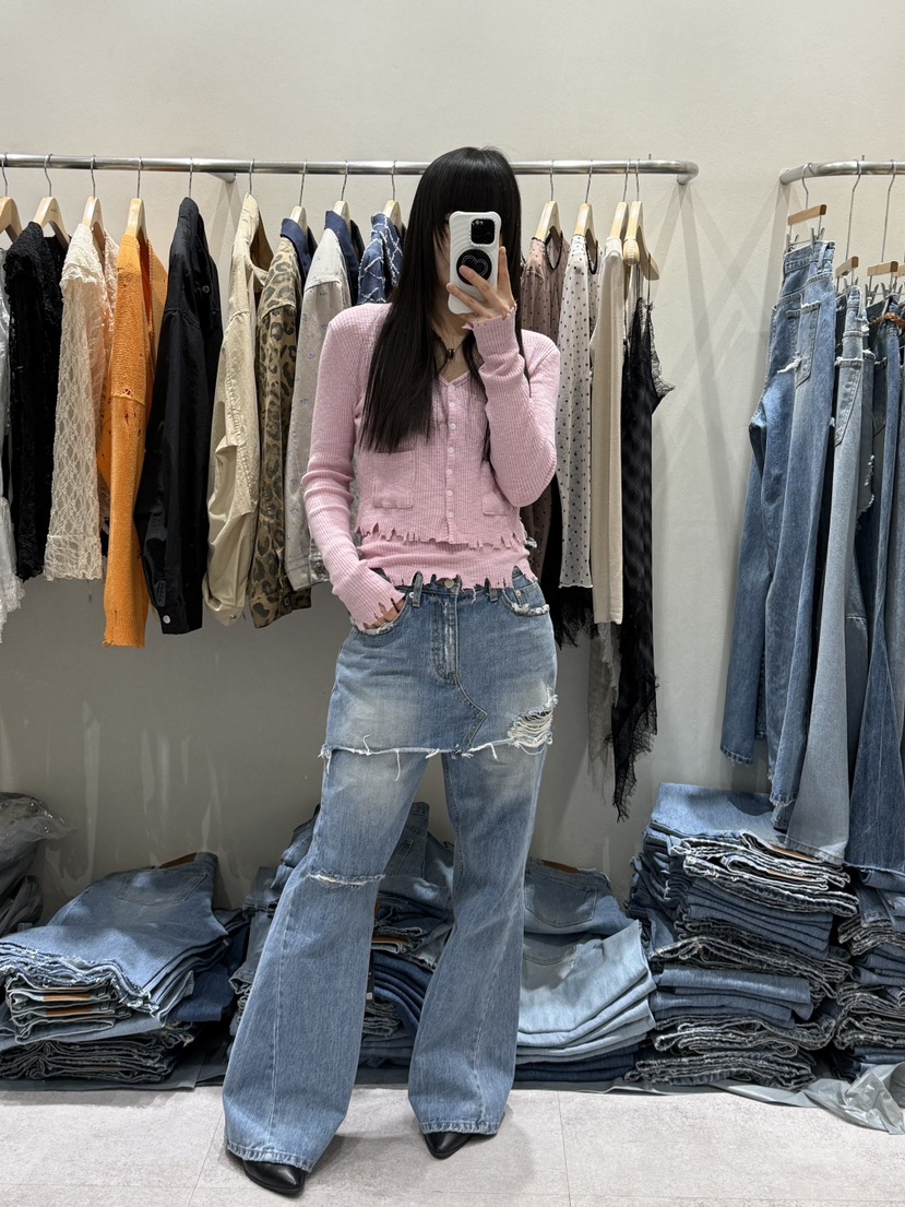 SHIRRING韓國東大門直郵女士新品26春夏人氣熱賣牛仔褲復古SHIRRING牛仔褲