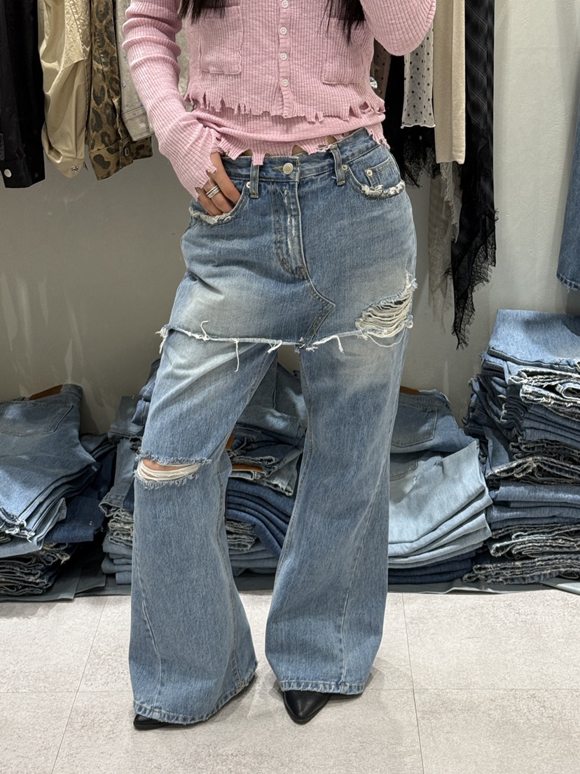 SHIRRING韓國東大門直郵女士新品26春夏人氣熱賣牛仔褲復古SHIRRING牛仔褲