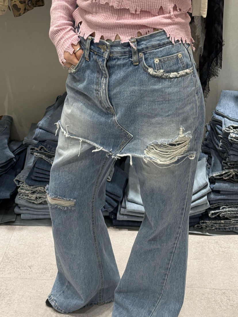 SHIRRING韓國東大門直郵女士新品26春夏人氣熱賣牛仔褲復古SHIRRING牛仔褲