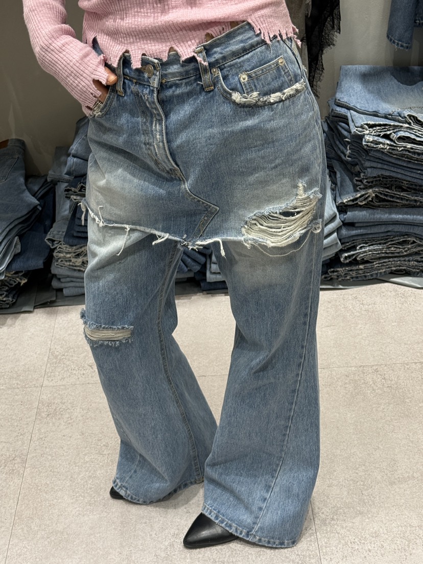 SHIRRING韓國東大門直郵女士新品26春夏人氣熱賣牛仔褲復古SHIRRING牛仔褲