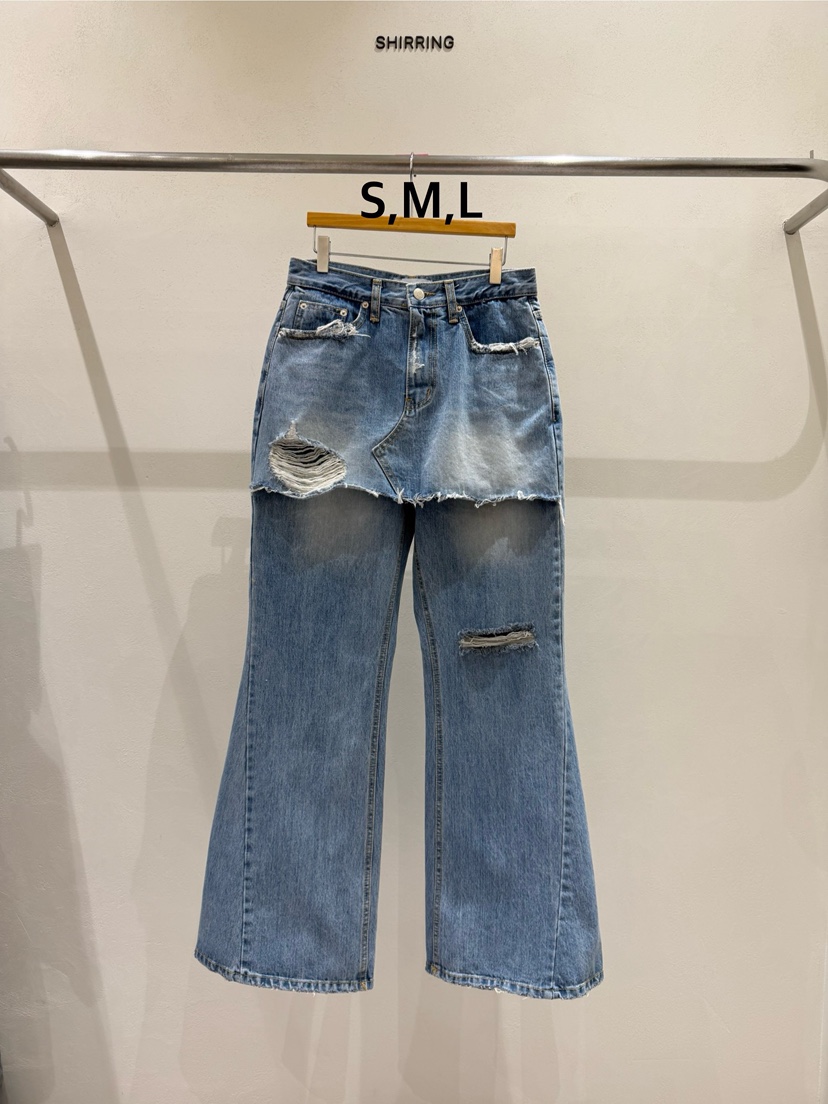 SHIRRING韓國東大門直郵女士新品26春夏人氣熱賣牛仔褲復古SHIRRING牛仔褲圖色1