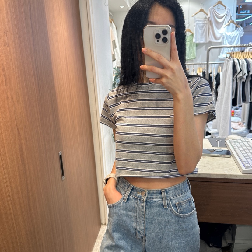 ON THE MODE韓國直郵實拍女士新款26春夏推薦職業T恤條紋ON THE MODET恤