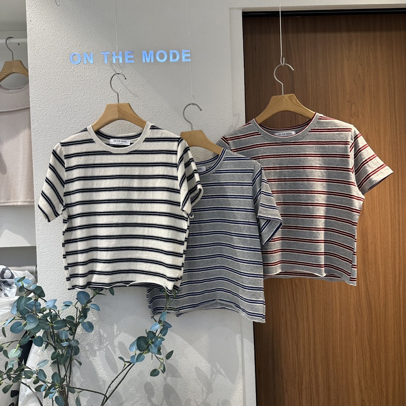 ON THE MODE韓國直郵實拍女士新款26春夏推薦職業T恤條紋ON THE MODET恤