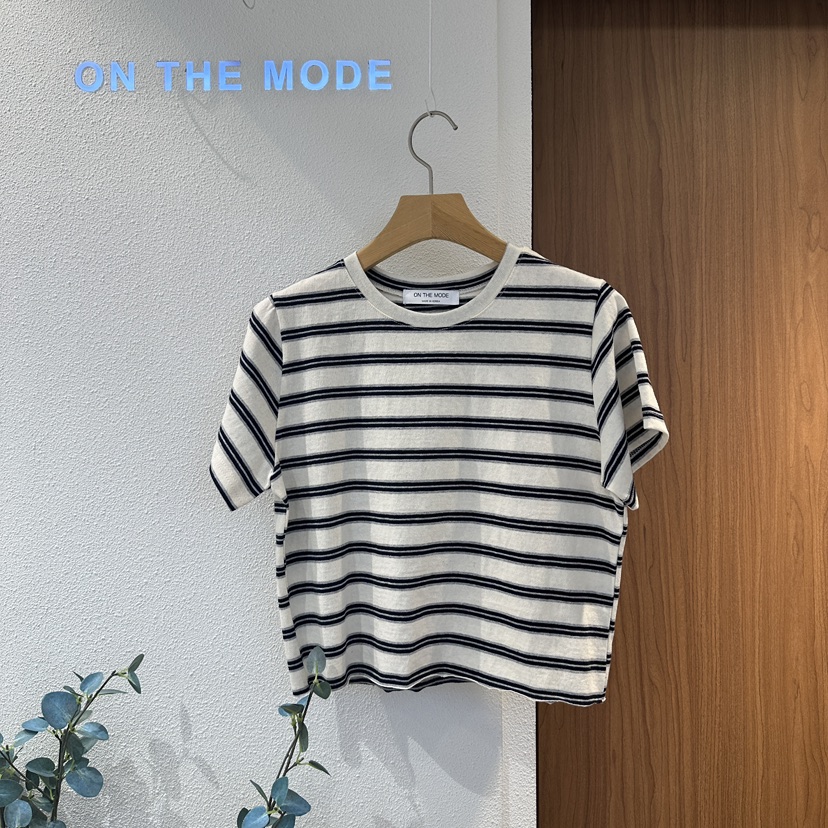ON THE MODE韓國直郵實拍女士新款26春夏推薦職業T恤條紋ON THE MODET恤圖色1