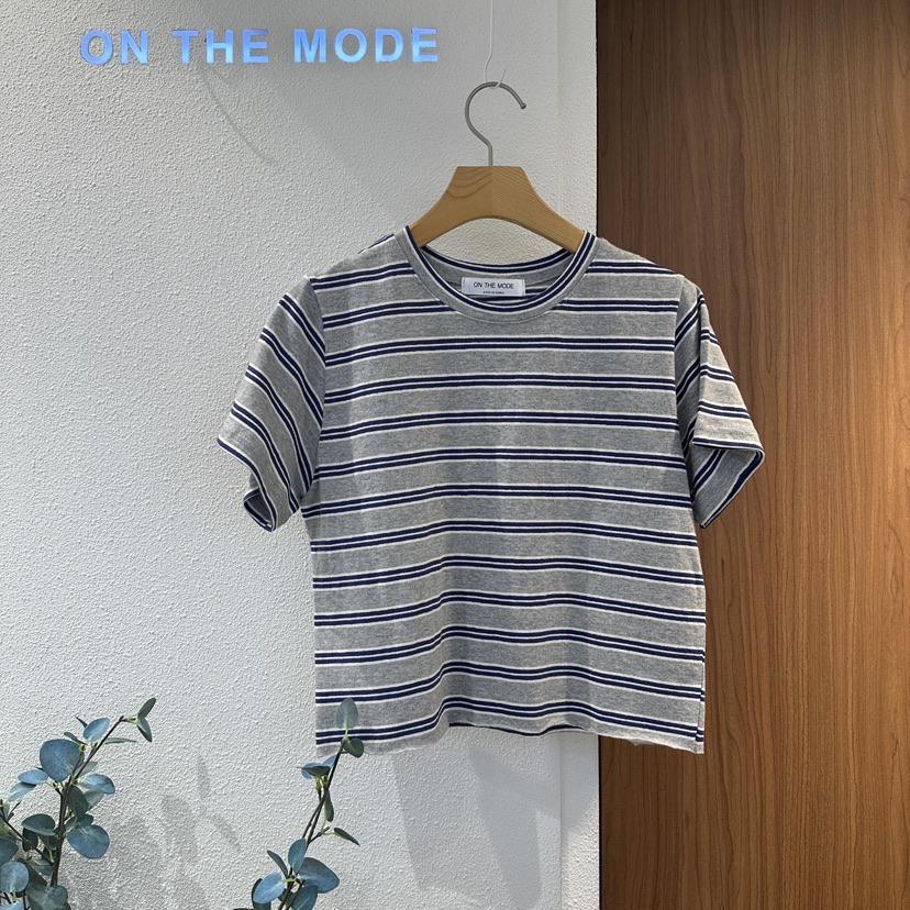 ON THE MODE韓國直郵實拍女士新款26春夏推薦職業T恤條紋ON THE MODET恤圖色2