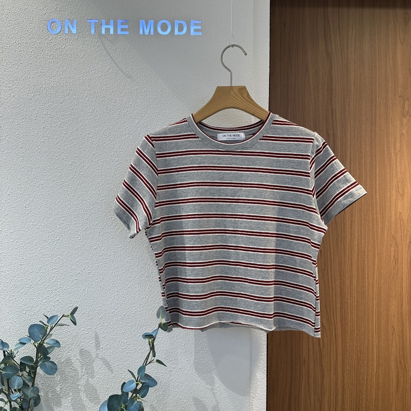ON THE MODE韓國直郵實拍女士新款26春夏推薦職業T恤條紋ON THE MODET恤圖色3