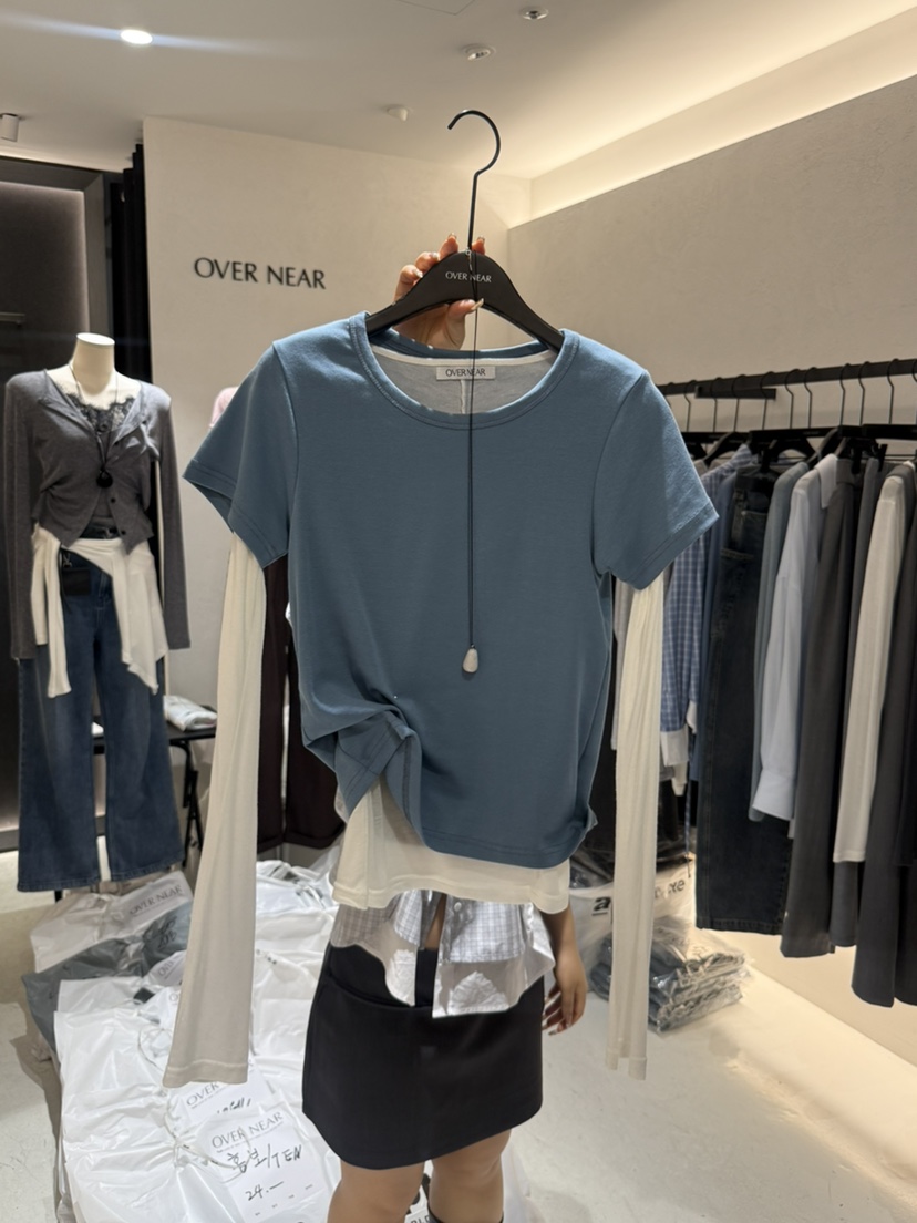 OVER NEAR韓國東大門代購女士新款熱賣休閑職業T恤不含內搭OVER NEART恤圖色2
