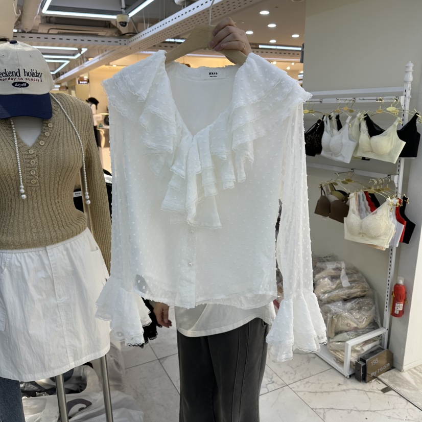 AKRA BY ART韓國東大門代購女裝新款推薦襯衫蕾絲衫荷葉邊AKRA BY ART襯衫/蕾絲衫圖色1