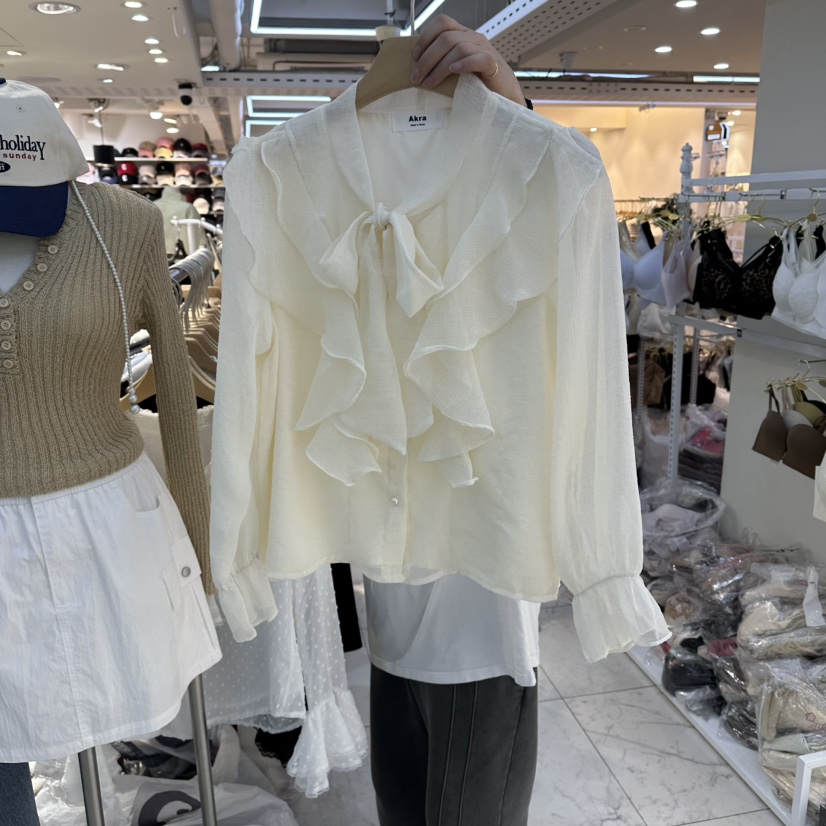 AKRA BY ART韓國東大門直郵女裝新款休閑襯衫蕾絲衫荷葉邊AKRA BY ART襯衫/蕾絲衫圖色1