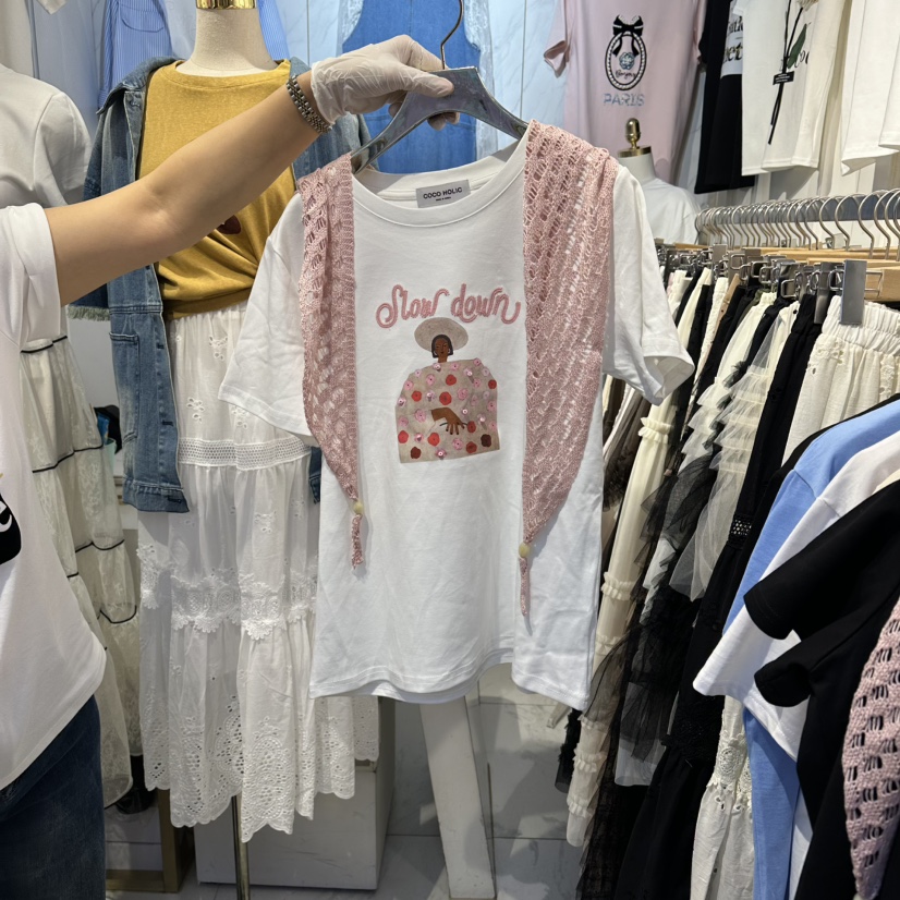 COCO HOLIC韓國代購女士新款人氣職業推薦T恤含圍巾套裝COCO HOLICT恤圖色2