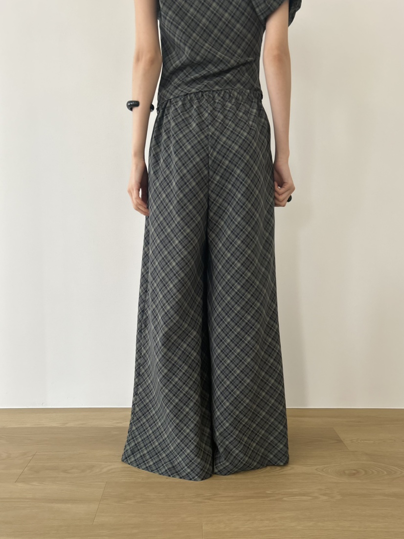 ME MO韓國代購女裝新款熱賣時尚職業人氣休閑褲闊腿褲格紋ME MO休閑褲