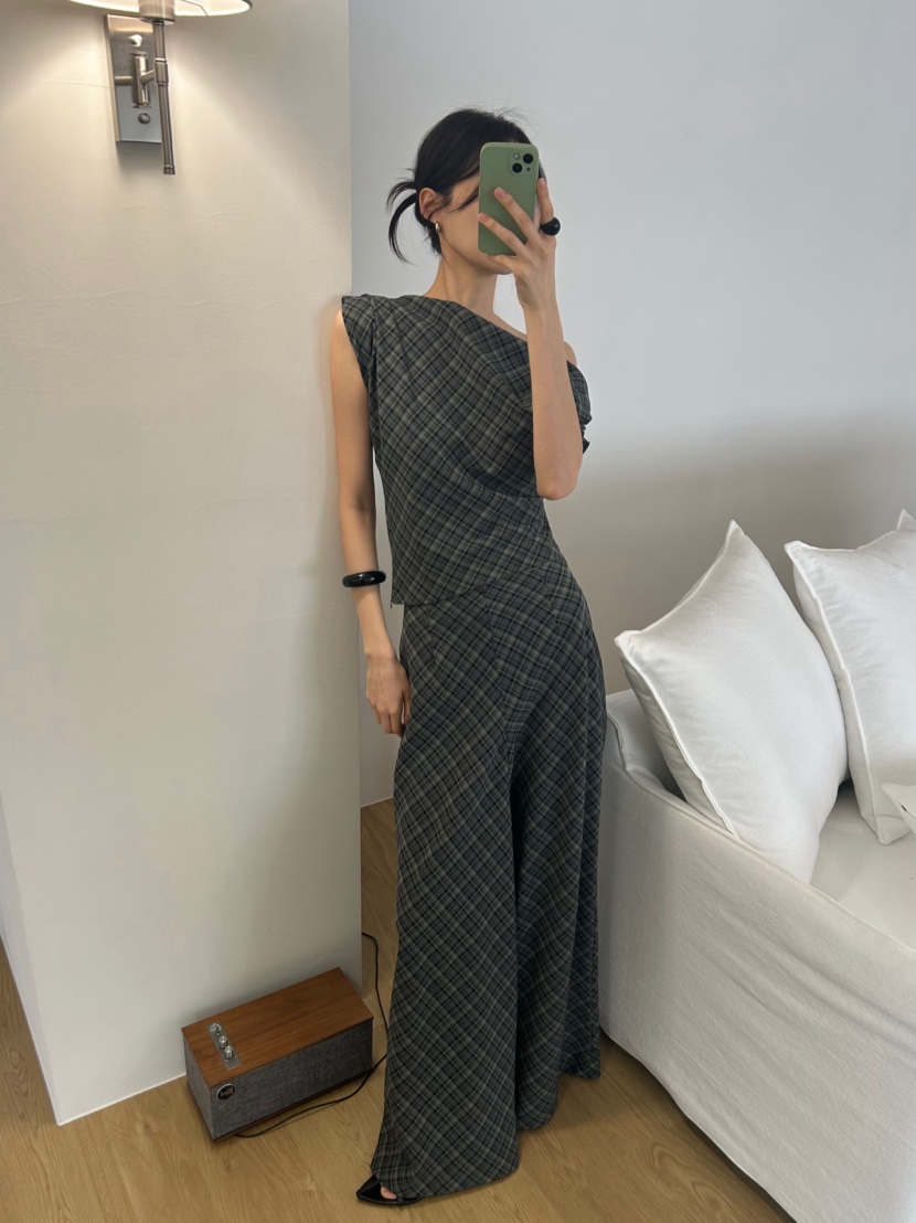 ME MO韓國代購女裝新款熱賣時尚職業人氣休閑褲闊腿褲格紋ME MO休閑褲