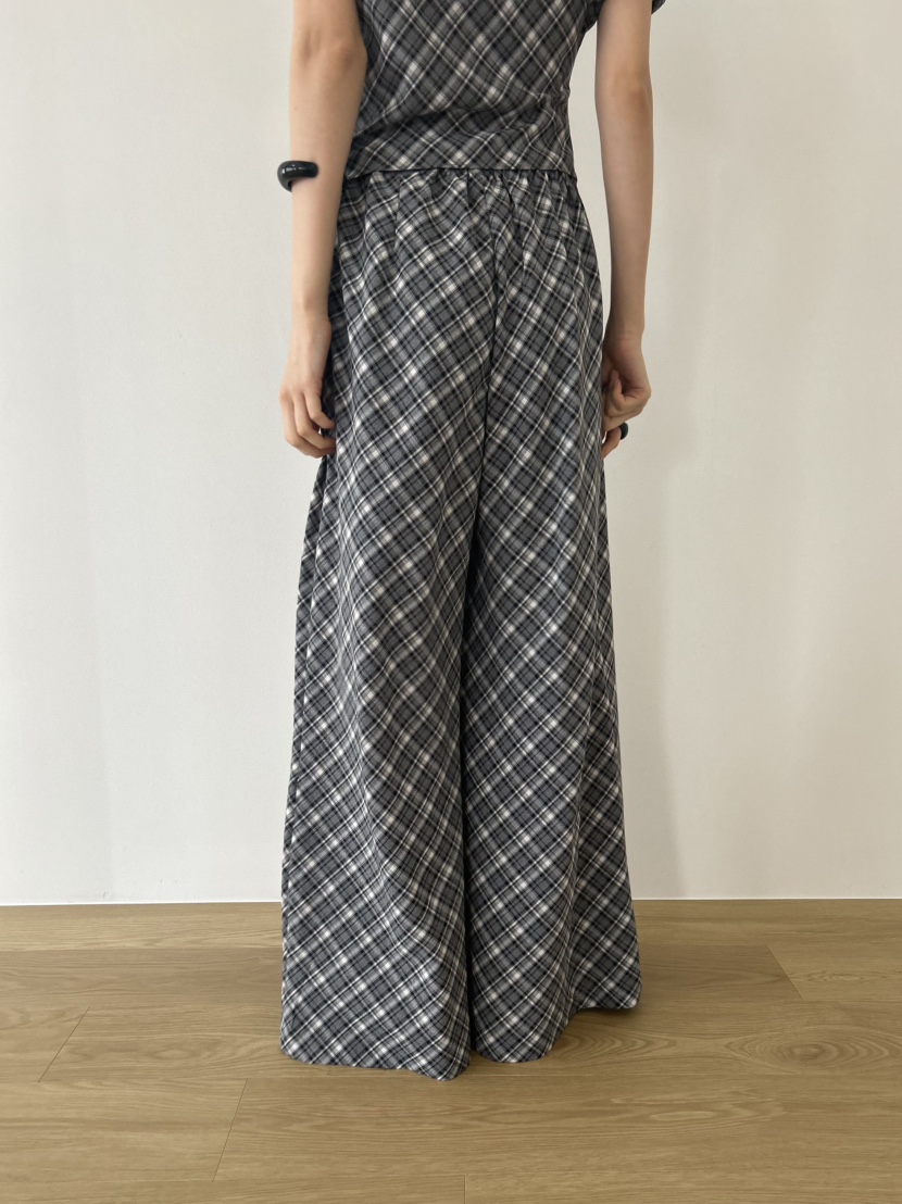 ME MO韓國代購女裝新款熱賣時尚職業人氣休閑褲闊腿褲格紋ME MO休閑褲