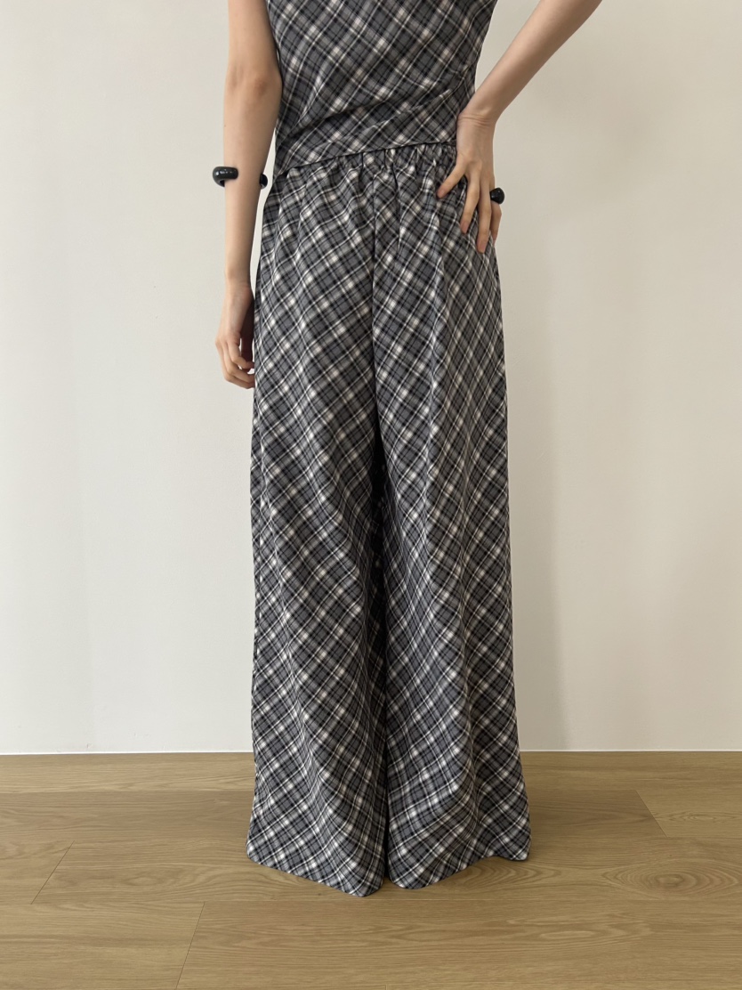 ME MO韓國代購女裝新款熱賣時尚職業人氣休閑褲闊腿褲格紋ME MO休閑褲