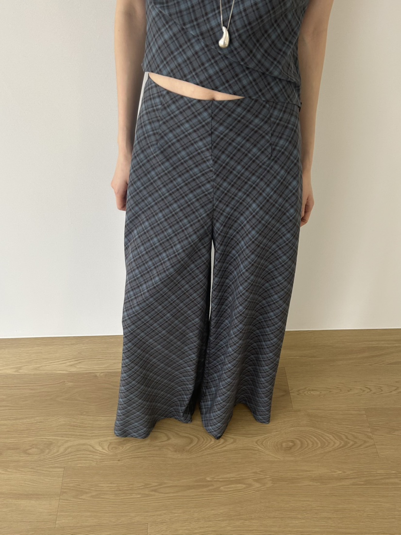 ME MO韓國代購女裝新款熱賣時尚職業人氣休閑褲闊腿褲格紋ME MO休閑褲