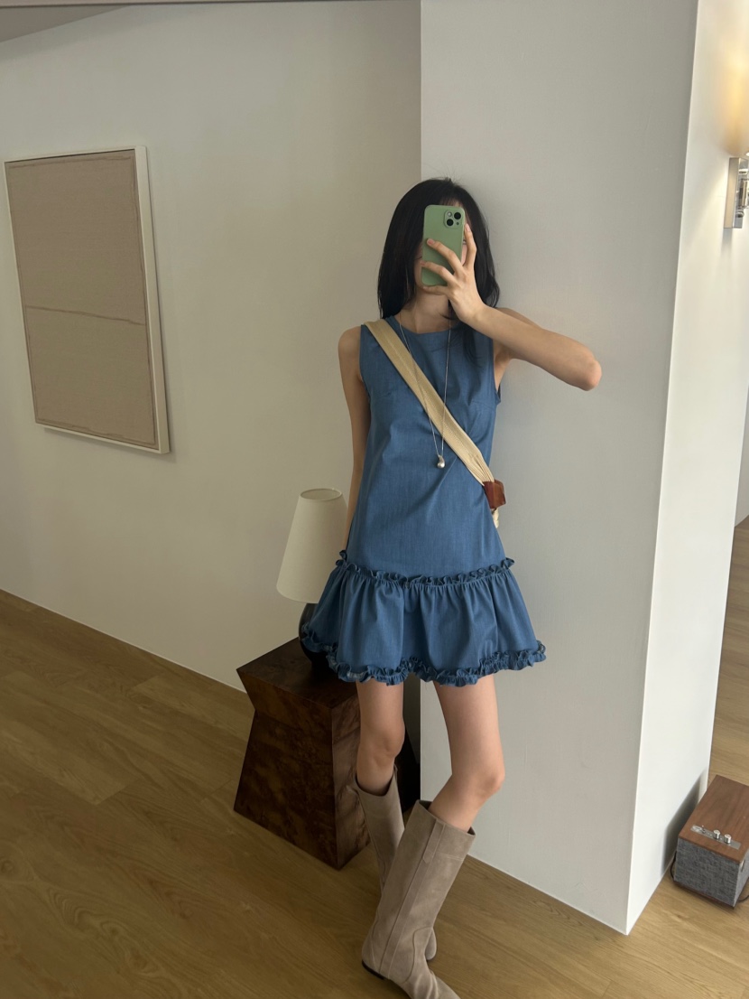 ME MO韓國直郵實拍女士新品推薦職業休閑熱賣連衣裙荷葉邊ME MO連衣裙圖色2