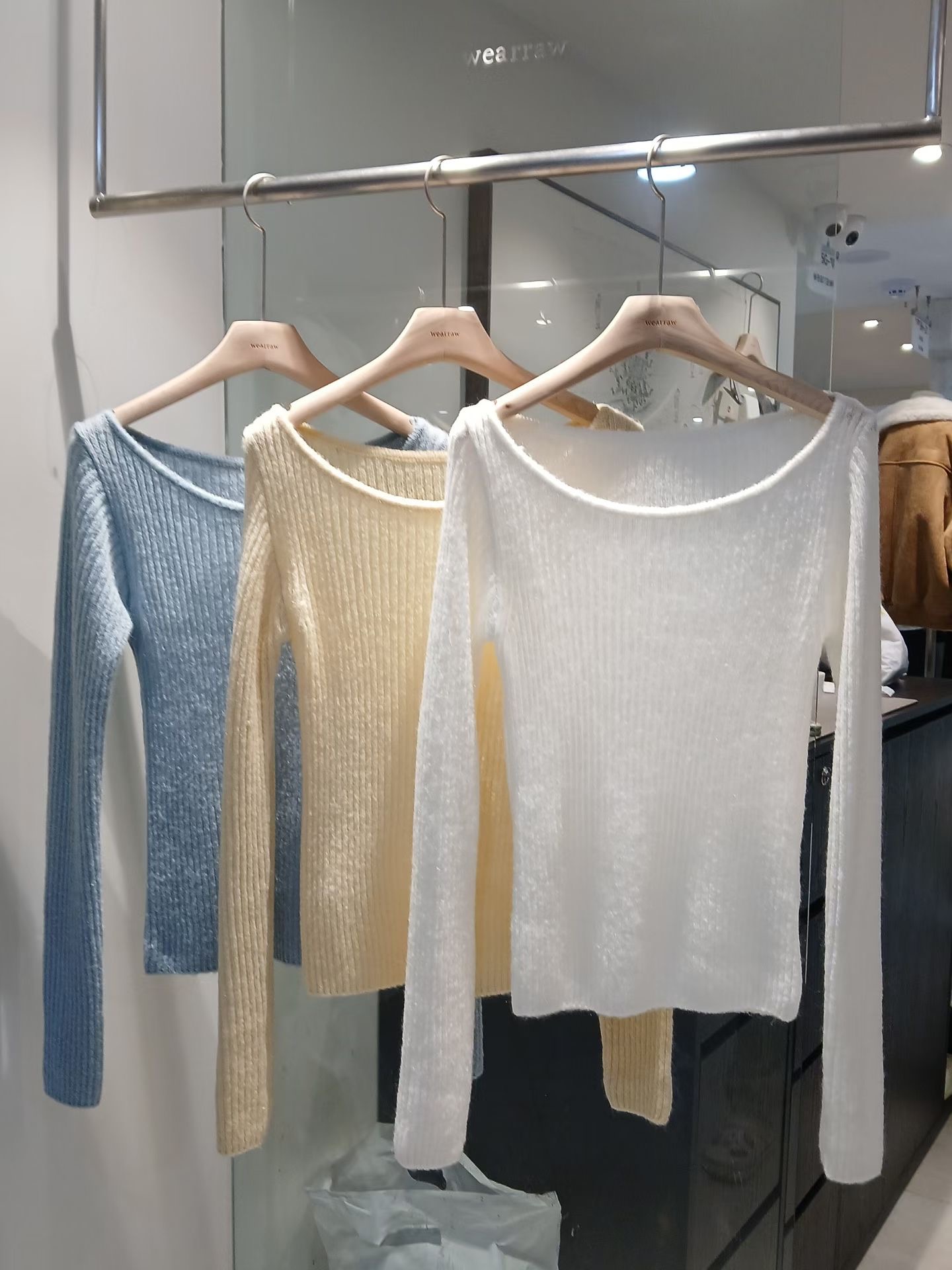 WEARRAW/WELL ROW韓國代購女裝新款休閑針織衫馬海毛船領WEARRAW/WELL ROW針織衫圖色2左二色