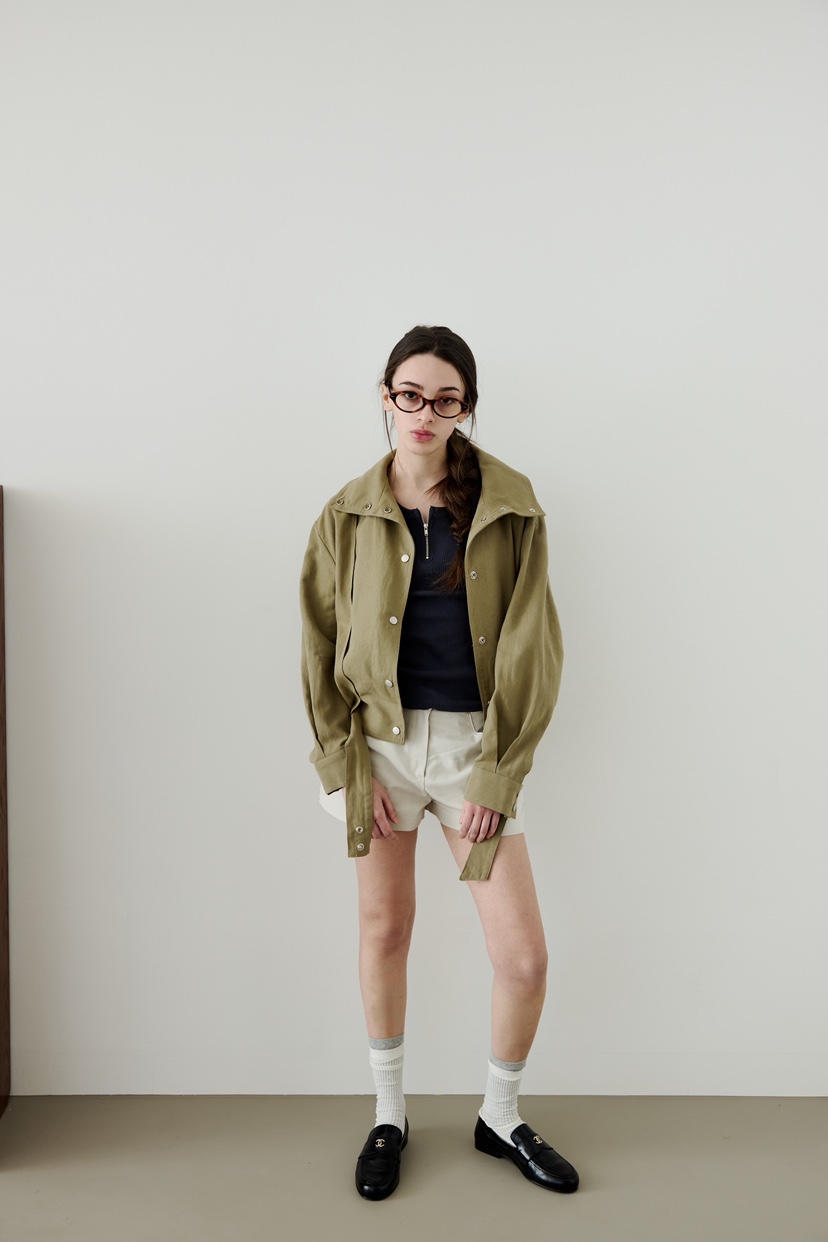 ME MO韓國直郵實拍女士新品休閑推薦26春夏夾克高領亞麻ME MO夾克