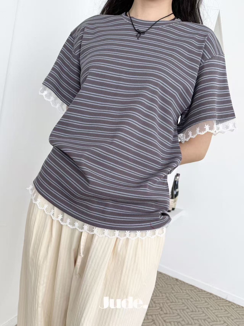 HEYJUDE韓國東大門直郵女裝新品熱賣26春夏職業時尚T恤羅紋HEYJUDET恤圖色2