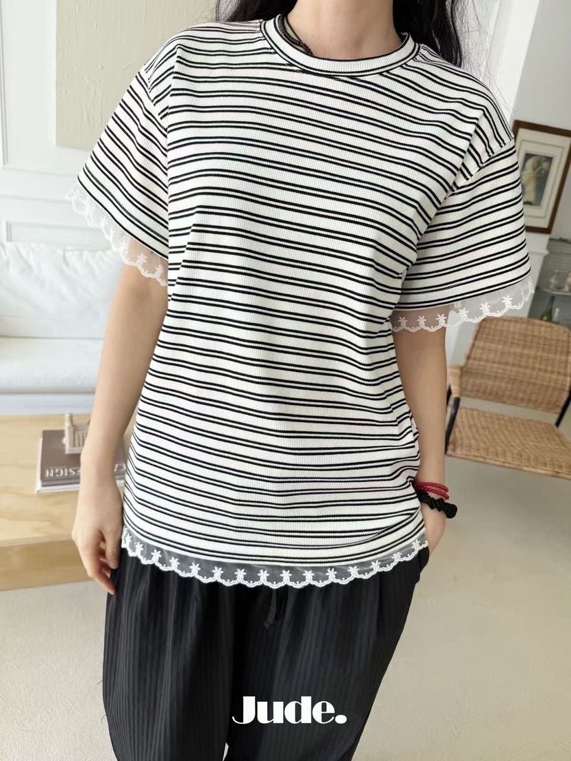 HEYJUDE韓國東大門直郵女裝新品熱賣26春夏職業時尚T恤羅紋HEYJUDET恤圖色3