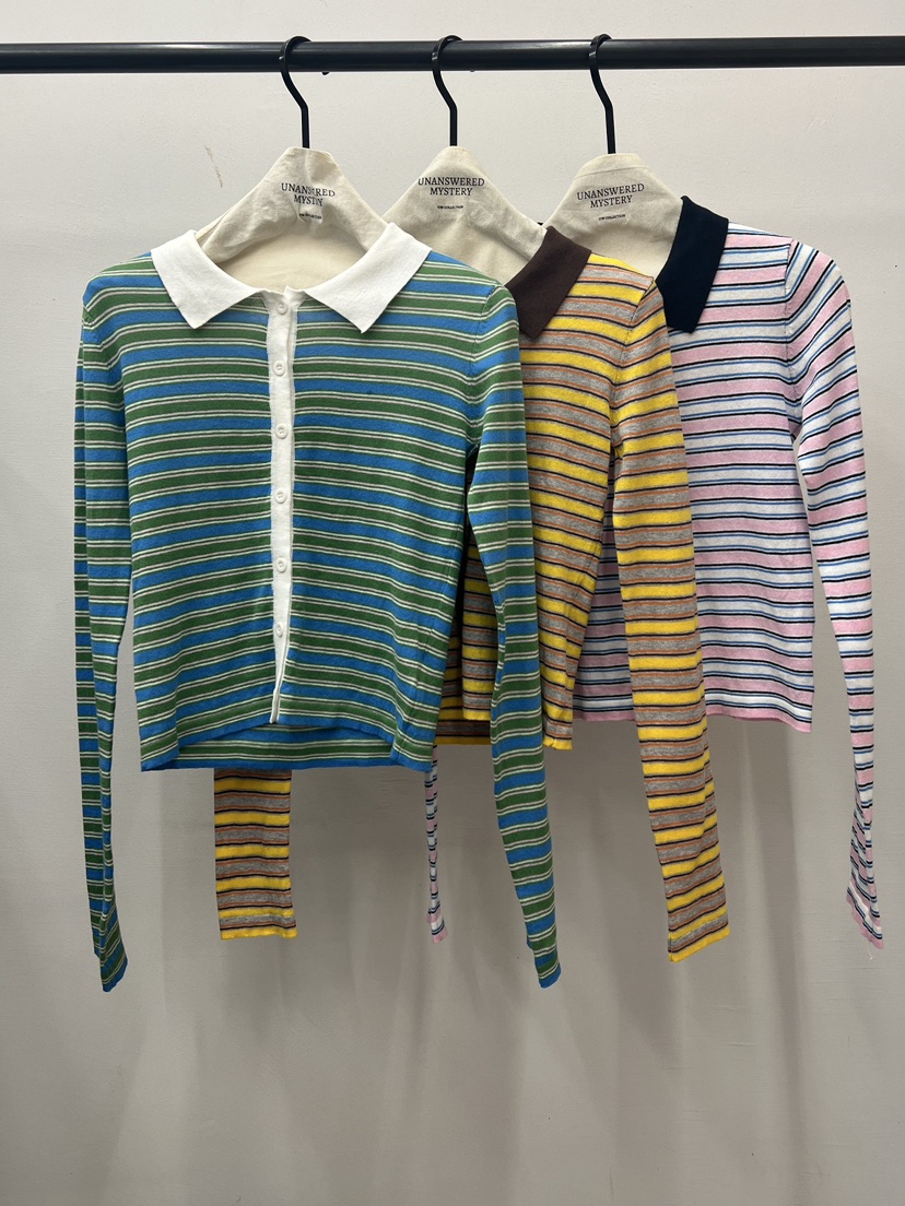 UNANSWERED-MYSTERY/FIFO韓國直郵女裝新款26春夏長袖T恤開衫條紋UNANSWERED-MYSTERY/FIFO長袖T恤