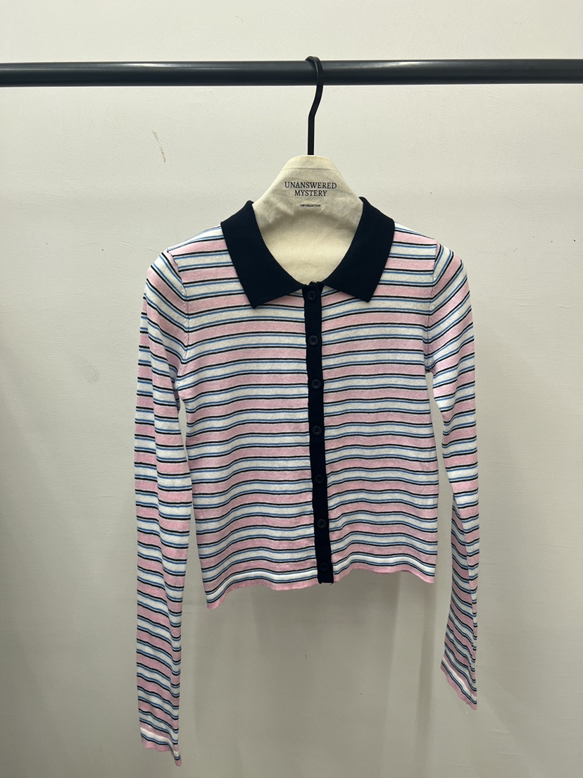 UNANSWERED-MYSTERY/FIFO韓國直郵女裝新款26春夏長袖T恤開衫條紋UNANSWERED-MYSTERY/FIFO長袖T恤圖色1