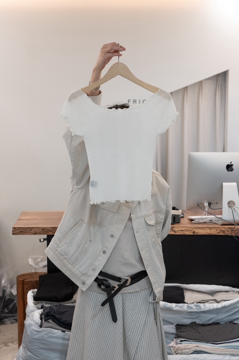 FRIC韓國直郵女士新款人氣熱賣休閑職業26春夏推薦T恤羅紋FRICT恤圖色1