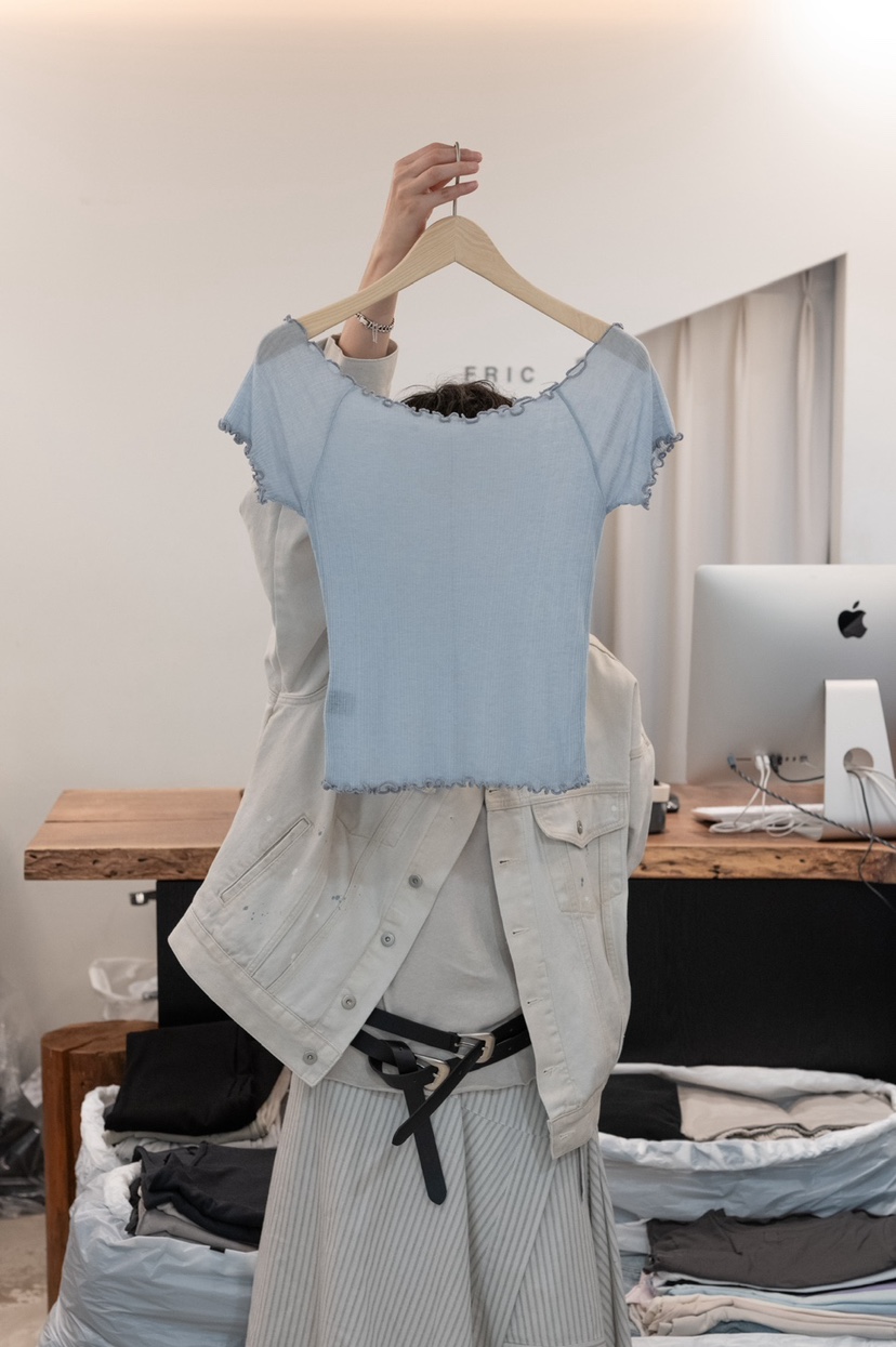 FRIC韓國直郵女士新款人氣熱賣休閑職業26春夏推薦T恤羅紋FRICT恤圖色2