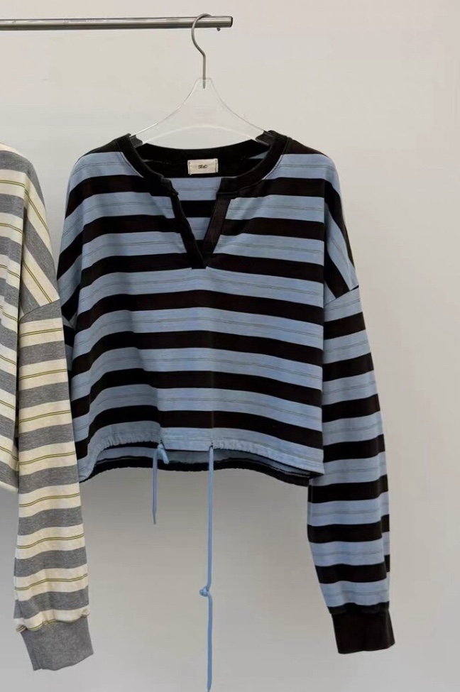 LEESEED-A韓國代購女士新款職業熱賣人氣長袖T恤V領條紋SEeD/LEESEED長袖T恤圖色2