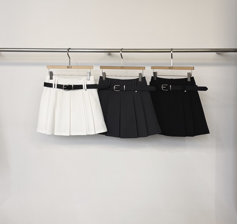 TWENTY FOUR SEVEN24-7韓國直郵實拍女士新款推薦裙褲褶皺sk含腰帶TEWNTY FOUR SEVEN24-7裙褲