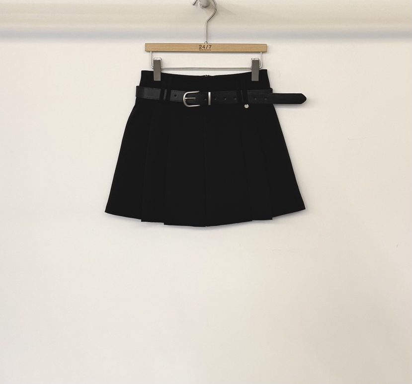 TWENTY FOUR SEVEN24-7韓國直郵實拍女士新款推薦裙褲褶皺sk含腰帶TEWNTY FOUR SEVEN24-7裙褲圖色3黑色