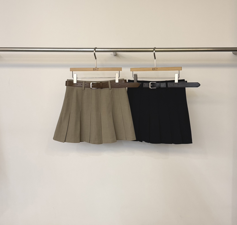 TWENTY FOUR SEVEN24-7韓國直郵女士新款熱賣短裙含腰帶百褶褶裙TEWNTY FOUR SEVEN24-7短裙