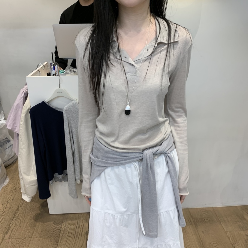 JINSIM韓國代購女裝新品26春夏推薦時尚職業長袖T恤蘇格蘭JINSIM長袖T恤圖色2