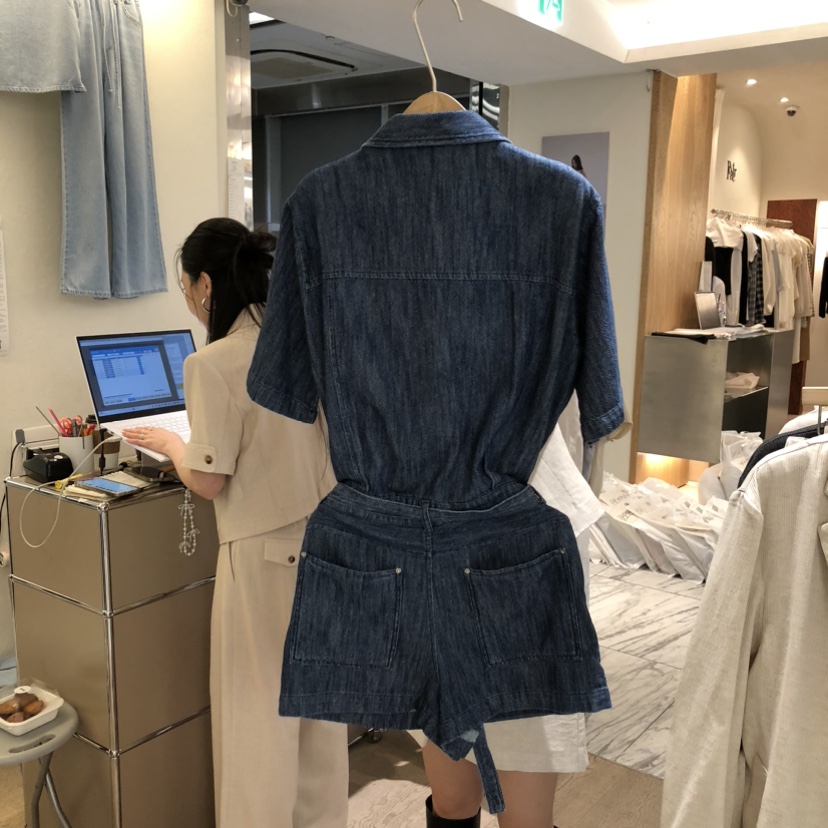 W AND J韓國東大門代購女士新品休閑人氣時尚連體褲含腰帶W AND J連體褲