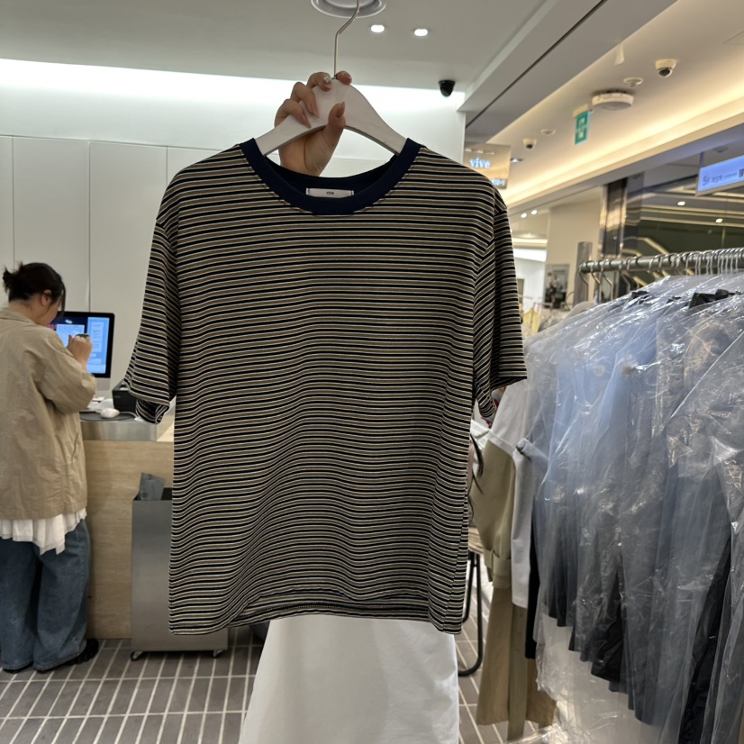 VIVE韓國直郵女士新品休閑推薦人氣職業26春夏時尚T恤條紋VIVET恤圖色2墨綠條紋