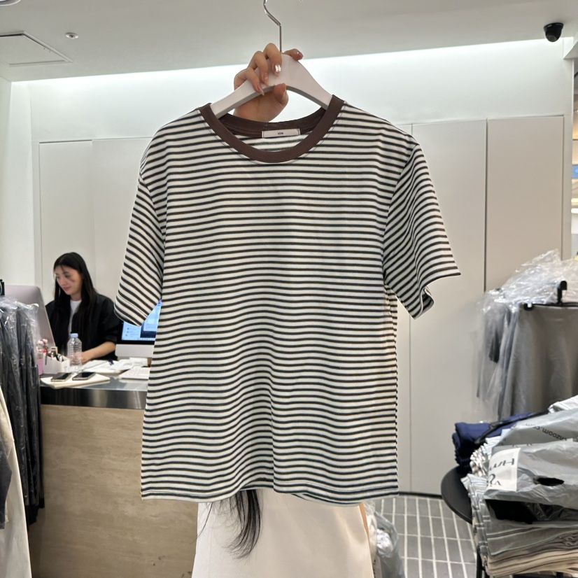 VIVE韓國直郵女士新品休閑推薦人氣職業26春夏時尚T恤條紋VIVET恤圖色3淺藍色條紋