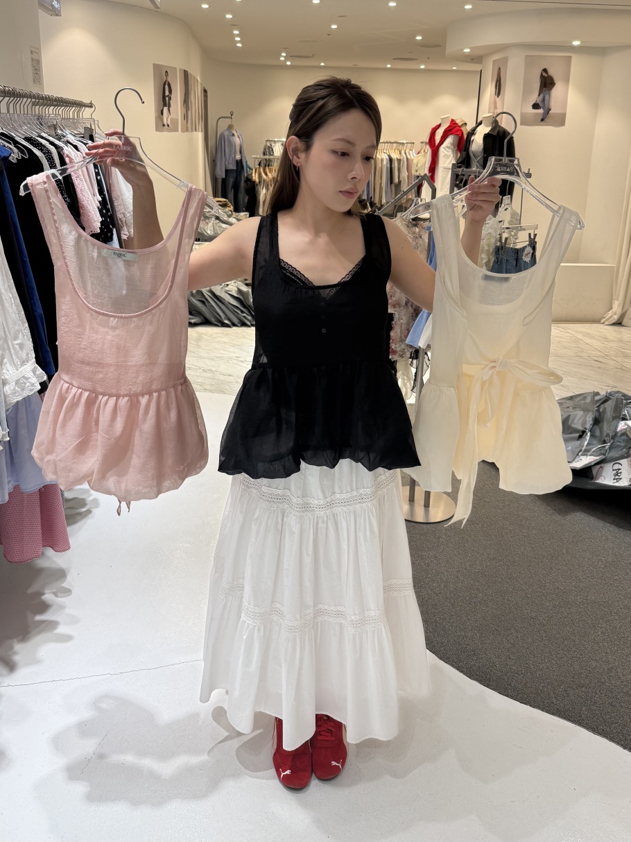 FABRIC韓國直郵實拍女士新款推薦時尚人氣吊帶背心歐根紗FABRIC吊帶/背心