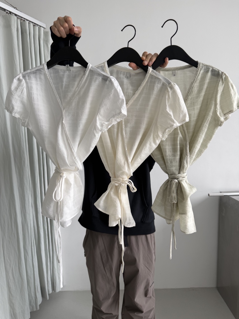 ARKIE/TAF韓國直郵實拍女裝新品時尚推薦襯衫蕾絲衫含腰繩ARKIE/TAF襯衫/蕾絲衫